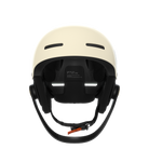 Der POC Sports Poc Artic SL Mips Helm in Creme ist frontal abgebildet, mit schwarzer Innenpolsterung, einem schwarzen, verstellbaren Kinnriemen, oberen Belüftungsschlitzen und fortschrittlichem Rotationsaufprallschutz vor weißem Hintergrund.