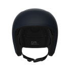 Ein mattschwarzer POC Sports POC Skull Dura JR Helm von vorne gesehen, mit offenem Gesicht, gepolsterter Innenseite und einem befestigten Kinnriemen mit Sicherheitsschnalle.