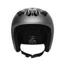 Der Skull Dura Jr Marco Odermatt Ed. ist ein mattschwarzer, offener Helm von POC Sports mit einem geometrischen, facettierten Oberteil, sichtbarer Innenpolsterung, Kinnriemen und SKUL DURA Branding auf der Innenseite (von vorne gesehen).