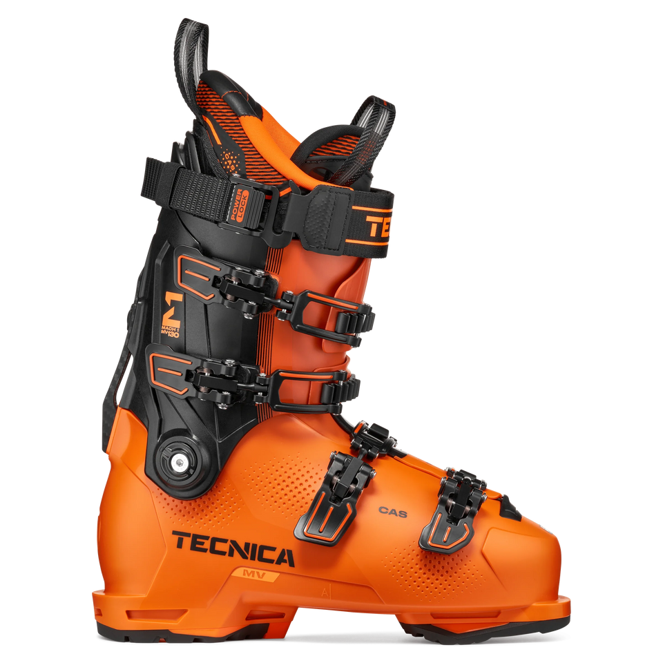 Tecnica Mach1 MV 130 TD2 GW Skischuh in Orange – Seitenansicht der Außenseite