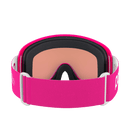 Die POC Sports POCito Opsin verfügt über ein leuchtend pinkes Band, einen schwarzen Rahmen und orange getönte Gläser für bessere Sichtbarkeit beim Skifahren, die von vorne auf weißem Hintergrund abgebildet sind.