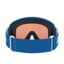 Die POC Sports POCito Opsin Kinder-Skibrille in Blau hat eine reflektierende Partly Sunny Light Orange-Scheibe, ein verstellbares Band, weiße Akzente und eine weiche Polsterung für hohen Tragekomfort (von hinten).