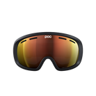 Eine POC Sports Fovea Mid Skibrille mit schwarzem Rahmen und orange-verspiegelten torischen Gläsern, vier Belüftungsöffnungen am oberen Rand, abgebildet auf einem weißen Hintergrund.