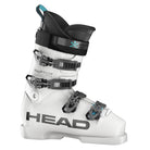 Der Head Raptor WCR 6 SC ist ein weißer Alpin-Skischuh mit schwarzen und grauen Schnallen, einem schwarzen oberen Riemen und einem auffälligen HEAD-Branding an der Seite, wobei der Modellname im Knöchelbereich sichtbar ist.