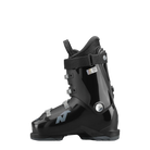 Ein schwarzer Nordica DOBERMANN GP 60 Junior-Skischuh mit silbernen Schnallen, gepolsterter oberer Manschette und einem blauen N-Logo an der Seite ist im Profil vor einem schlichten weißen Hintergrund abgebildet.