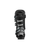 Vorderansicht des Nordica DOBERMANN GP 60 Junior-Skischuhs von Nordica in schwarzem Design mit vier Metallschnallen und einer gepolsterten Manschette, dargestellt auf einem schlichten weißen Hintergrund.