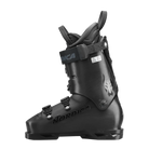 Der Nordica Dobermann 5 M (Medium) Skischuh in Schwarz mit drei verstellbaren Schnallen, einem Klettverschluss und einem schlichten Wolfslogo an der Seite ist auf einem schlichten weißen Hintergrund abgebildet.
