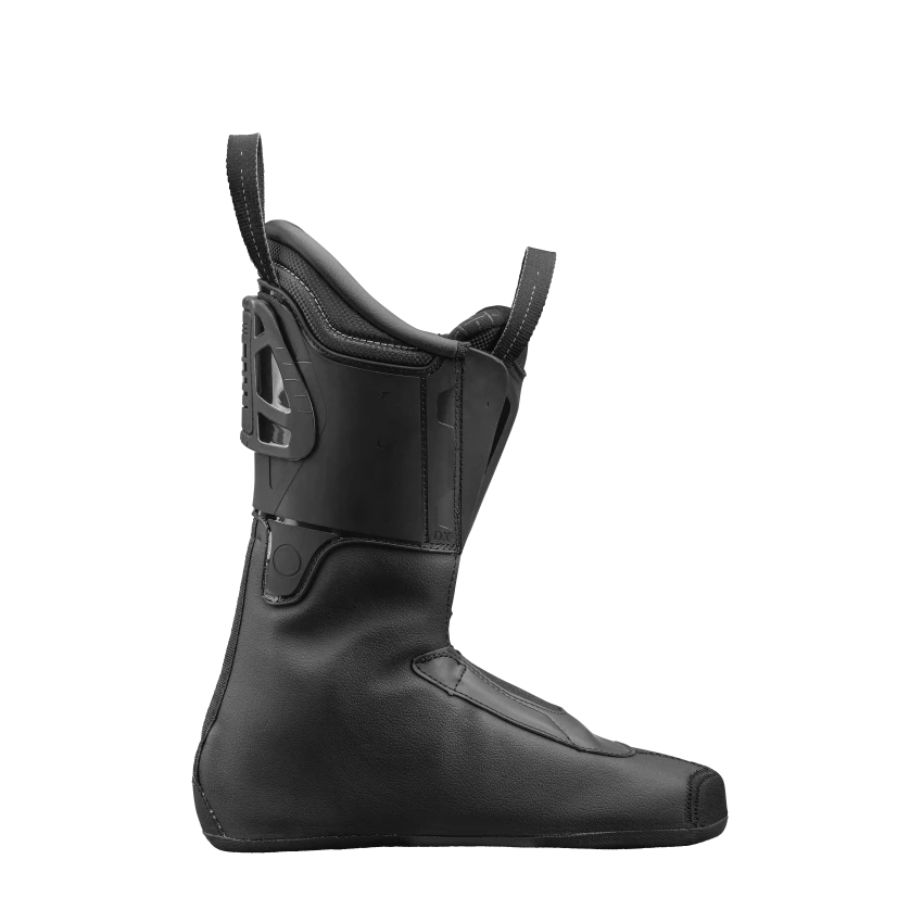 Der Nordica DOBERMANN 5 SOFT L.C. BLACK Innenschuh verfügt über einen hohen Knöchel, Zugschlaufen und einen verstärkten Fersen- und Knöchelbereich. Das Profil ist auf weißem Hintergrund abgebildet und bietet eine hervorragende Performance. Marke: Nordica.