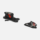 Ein Paar Rossignol LOOK NX 7 GW LIFTER B73 SILVER RED Junior Alpin-Skibindungen sind auf weißem Hintergrund abgebildet und verfügen über Zehen- und Fersenstücke mit NX- und Look-Branding.