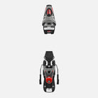 Draufsicht auf ein Paar Rossignol LOOK SPX 11 GW B73 SILVER RED Bindungen, die übereinander positioniert sind und die Farben Schwarz, Rot und Silber sowie die Einstellmöglichkeiten präsentieren - perfekt als Race-Bindung.