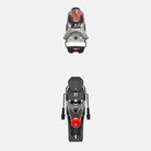 Ansicht von oben auf die Rossignol LOOK SPX 12 ROCKERACE GW SILVER RED Skibindung mit schwarzen, roten, silbernen und grauen Akzenten und GripWalk-Kompatibilität, getrennt und vertikal vor weißem Hintergrund dargestellt.