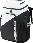 HEAD Rebels Racing Backpack L – großer, schwarzer und weißer Skirucksack mit robustem Design und mehreren Fächern für Skischuhe, Helm und Ausrüstung.