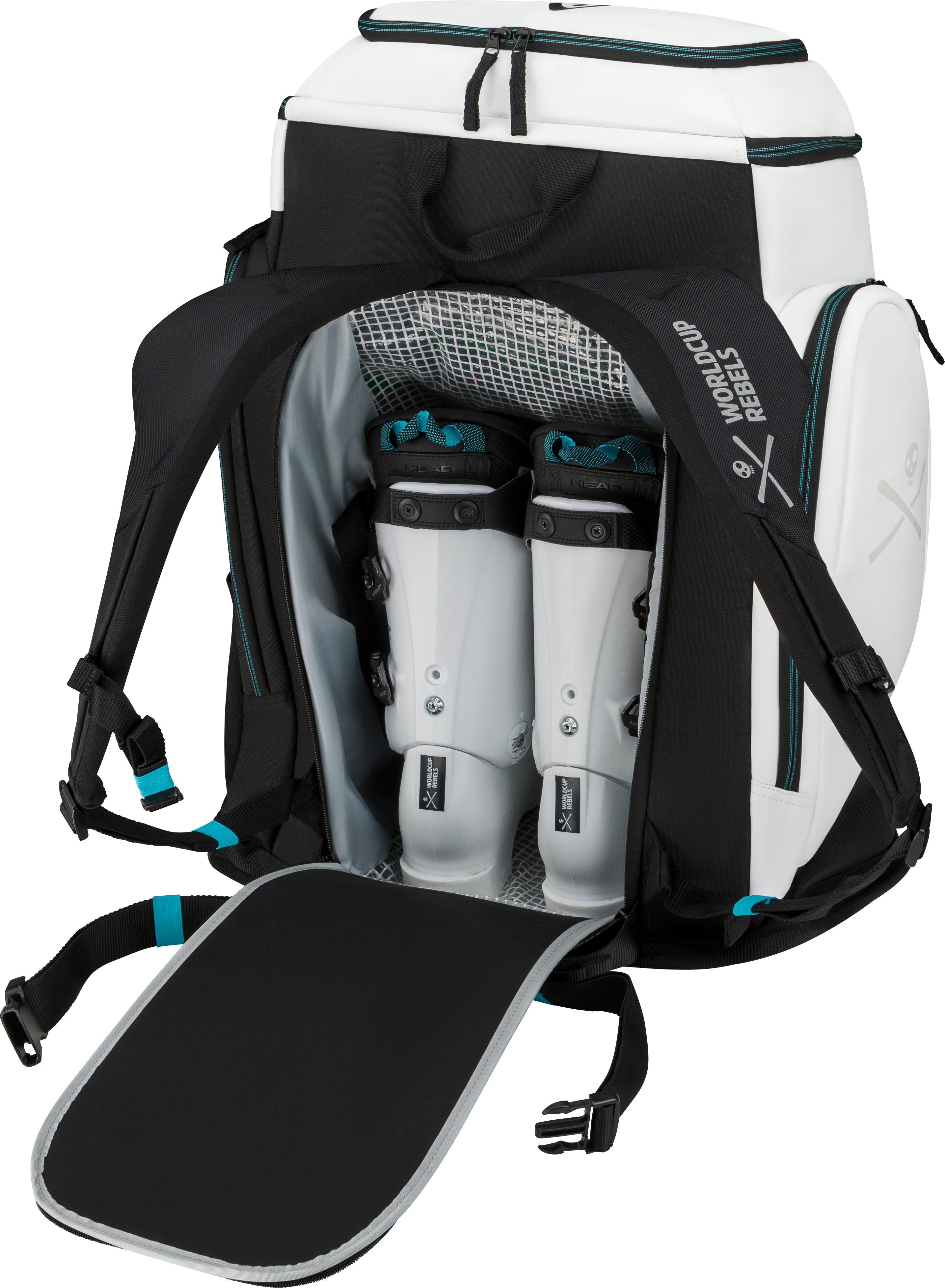 HEAD Rebels Racing Backpack L mit geöffnetem Skischuhfach – geräumiger Rucksack mit separatem, gepolstertem Fach für Skischuhe, ideal für den Rennsport.