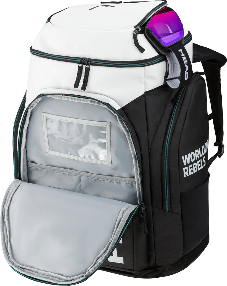 HEAD Rebels Racing Backpack L mit geöffnetem Front-Staufach – funktionaler Skirucksack mit separatem Organizerfach für Skibrille, Handschuhe und Zubehör.