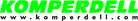 KOMPERDELL erscheint in fetten, leuchtend grünen Großbuchstaben über www.komperdell.com in schwarzen Kleinbuchstaben und hebt Innovationen wie das Komperdell Nationalteam Carbon GS Bent hervor.
