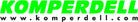 Das Logo zeigt "KOMPERDELL" in großen, leuchtend grünen Buchstaben über www.komperdell.com in Kleinbuchstaben schwarz auf weiß und hebt die 100%ige Carbon-Performance und den Schlagschutz des Komperdell Nationalteam Carbon Slalom hervor.