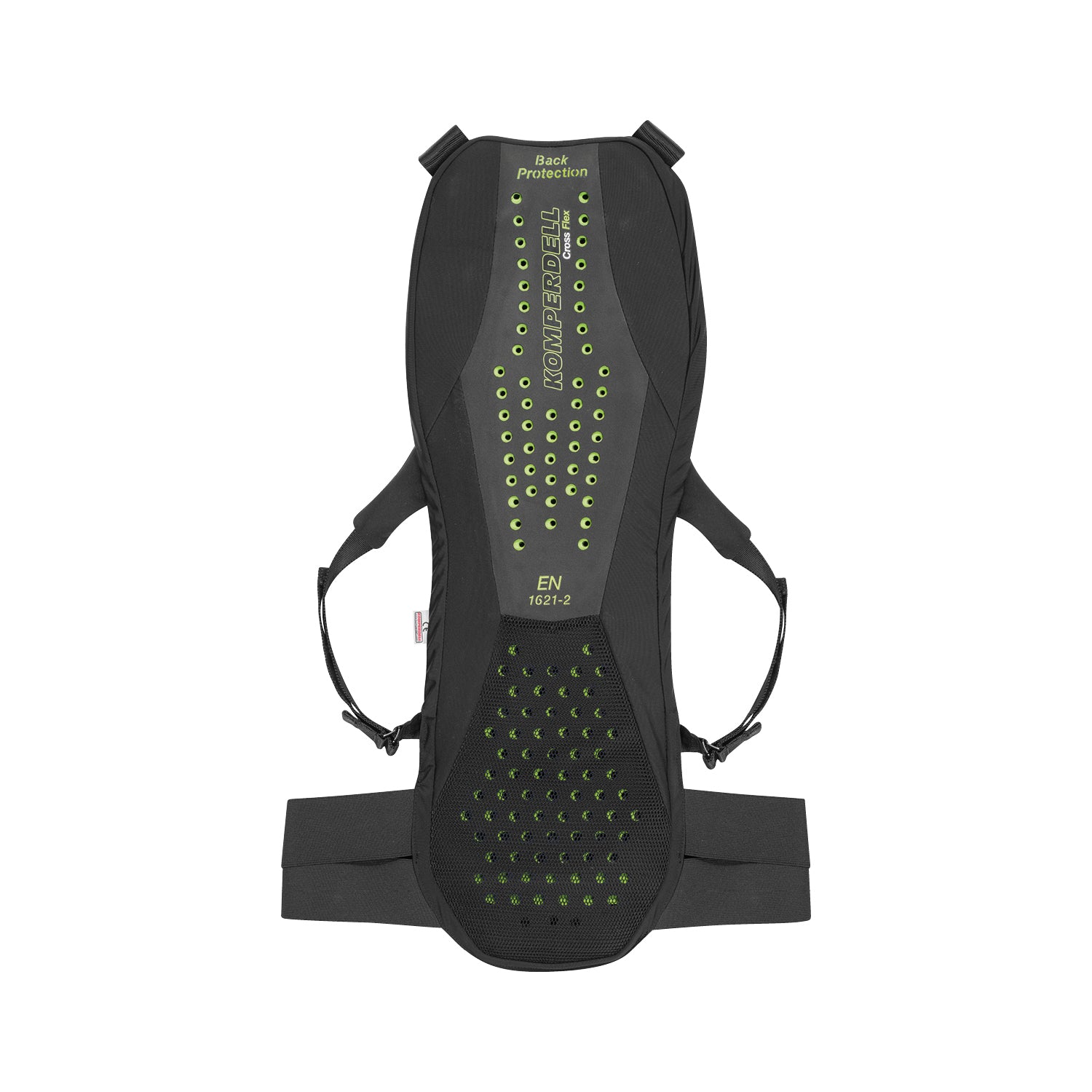 Komperdell Race Pack Rueckenprotektor fuer Erwachsene in Schwarz mit gruener Belueftung, leichter und flexibler Rueckenschutz mit EN 1621-2 Norm fuer optimalen Schutz beim Skifahren, Snowboarden und Biken.