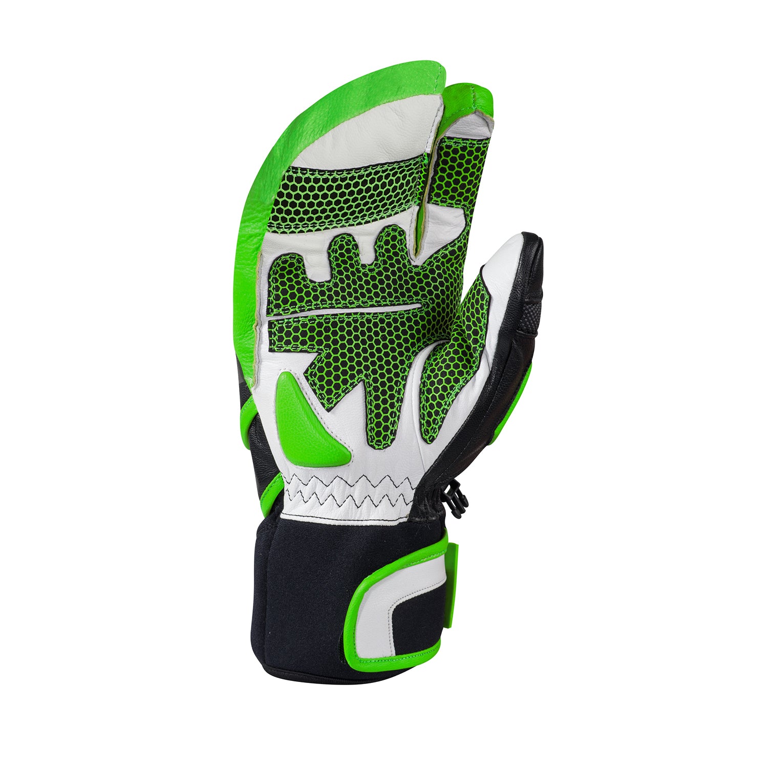 Komperdell Racing Lobster Skihandschuh fuer Erwachsene in schwarz-gruen mit rutschfester, ergonomisch geformter Handinnenflaeche fuer optimalen Grip beim Skifahren