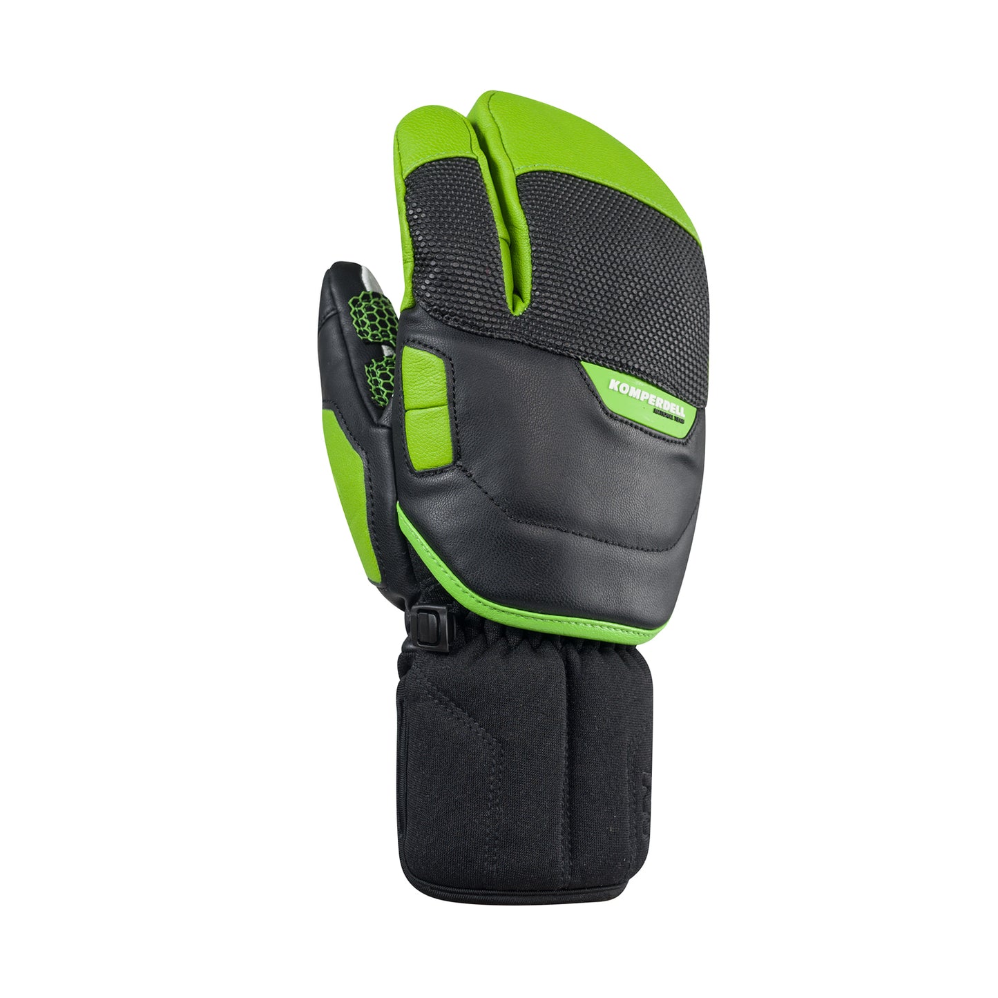 Komperdell Racing Lobster Junior Skihandschuh in Schwarz und Gruen mit robuster Protektion, optimaler Waermeisolierung und sicherem Halt fuer junge Rennlaeufer