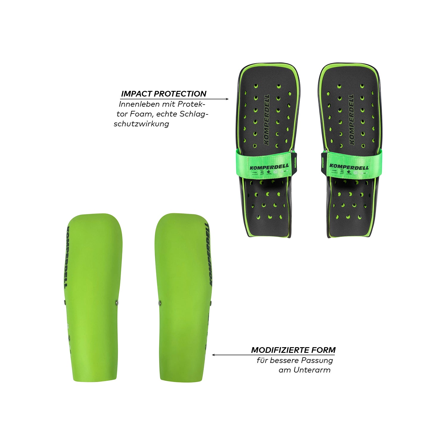 Komperdell Unterarm Schlagschutz World Cup in gruener Farbe mit Protektor Foam fuer echten Schlagschutz und optimierter Passform am Unterarm – ideal fuer Skirennlauf