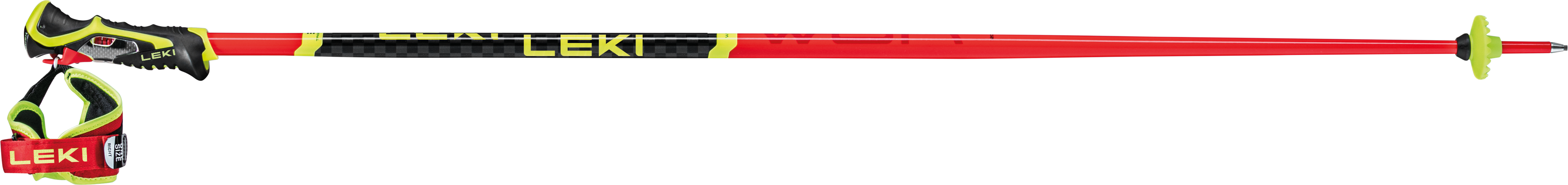 Gerader Aluminiumschaft des Leki SL Stocks mit Leki Branding – hohe Steifigkeit und Stabilitaet fuer Slalomrennen