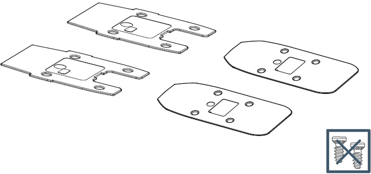 Lifterplatten-Set L2 Lifter 1mm für SPX 12/14 RKR Bindungen – technische Zeichnung der Adapterplatten ohne Schrauben.