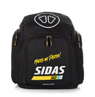 Sidas Race Bag 90L in Vorderansicht – robuster Skirucksack mit großem Hauptfach, auffälligem SIDAS-Logo und Slogan ‚Makes me faster!‘, perfekt für professionelle Skirennläufer und Wintersportfans.