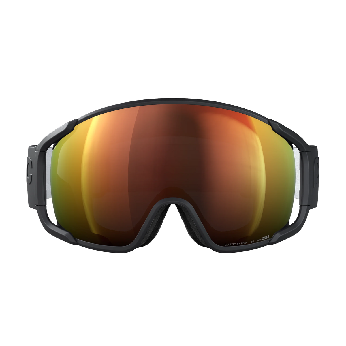 POC Zonula Uranium Black – Frontansicht mit orange reflektierender Clarity-Scheibe.