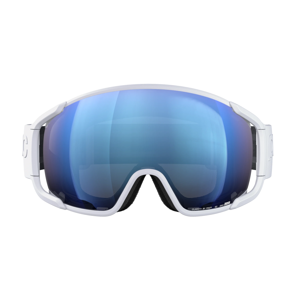 POC Zonula Hydrogen White – Frontansicht mit blau reflektierender Clarity-Scheibe.