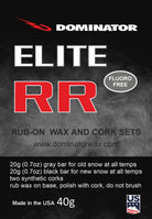 Dominator Elite RR Rub-On Skiwachs Set 40 g – fluorfreies Wachs für alte und neue Schneebedingungen, inklusive grauer und schwarzer Wachsriegel mit zwei synthetischen Korken, ideal zum schnellen Auftragen ohne Bügeln