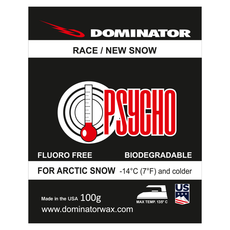 Dominator PSYCHO Gleitwachs für Neuschnee – Rennwachs für arktische Bedingungen – Fluorfrei, biologisch abbaubar, ideal für Temperaturen unter -14 °C