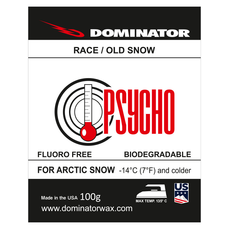 Dominator PSYCHO Gleitwachs für Altschnee – Rennwachs für arktische Bedingungen – Fluorfrei, biologisch abbaubar, ideal für Temperaturen unter -14 °C