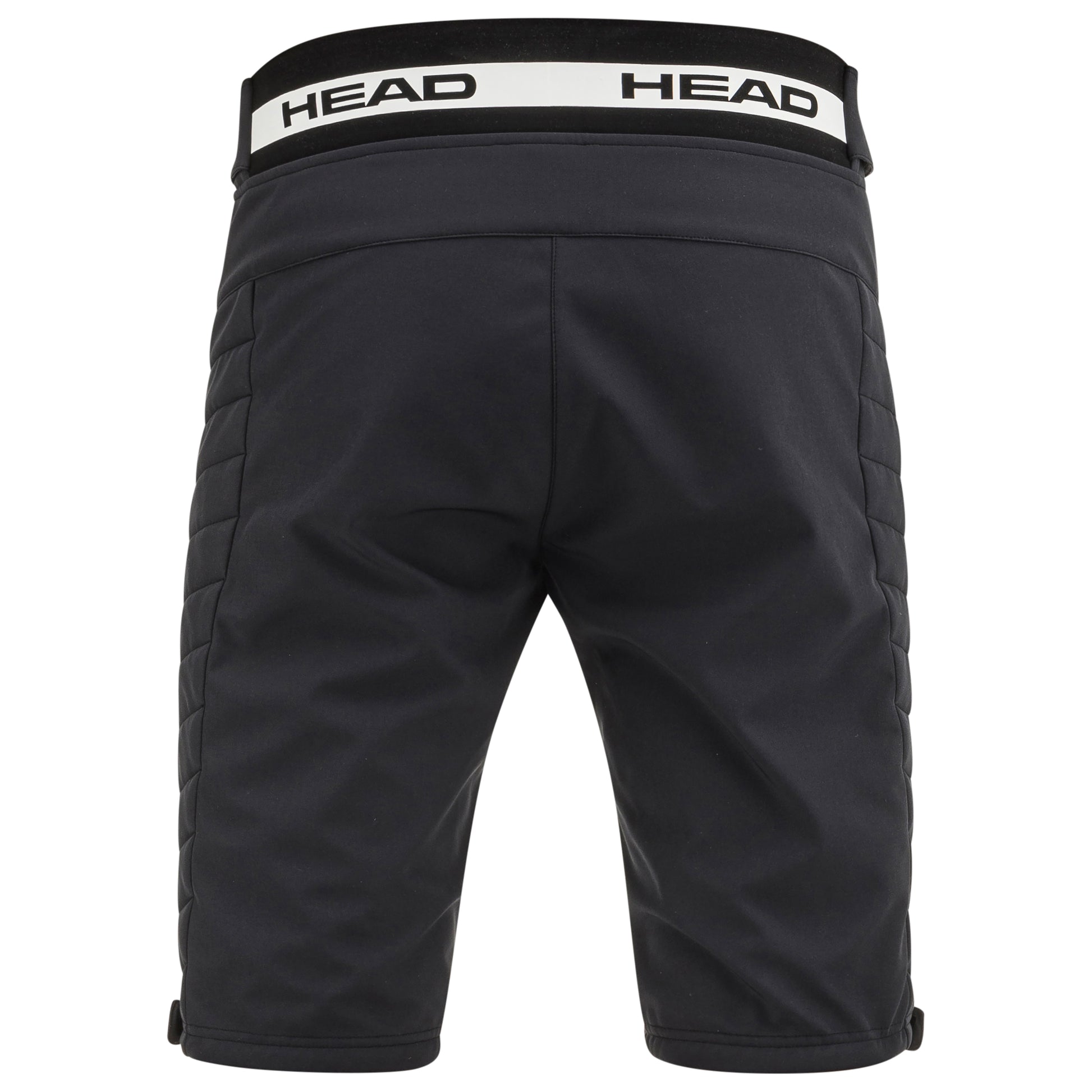 HEAD Race Shorts Unisex – gepolsterte schwarze Skishorts für Training und Rennen, mit elastischem HEAD-Bund und seitlichem Schutz für professionelle Skifahrer.