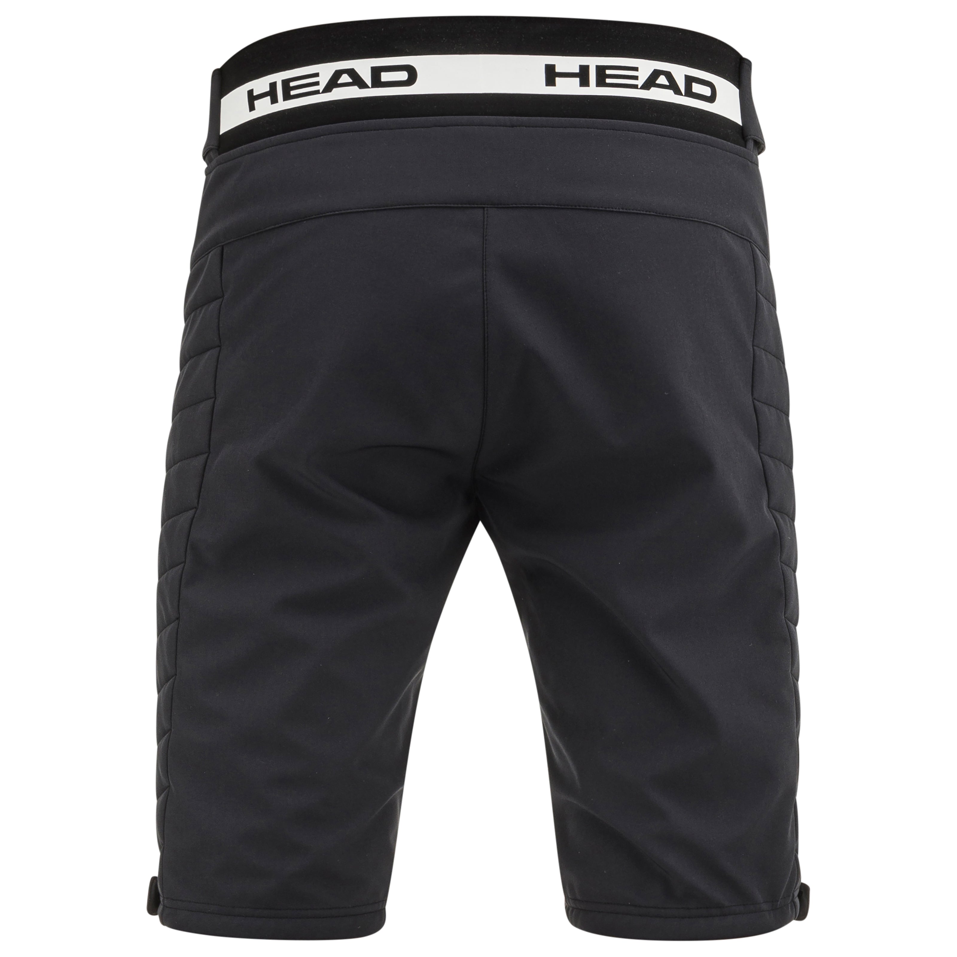 HEAD Race Shorts Unisex – gepolsterte schwarze Skishorts für Training und Rennen, mit elastischem HEAD-Bund und seitlichem Schutz für professionelle Skifahrer.