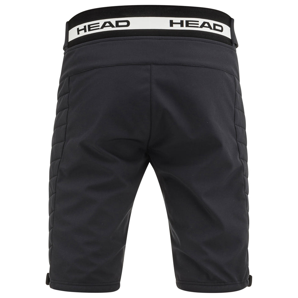 HEAD Race Shorts Unisex – gepolsterte schwarze Skishorts für Training und Rennen, mit elastischem HEAD-Bund und seitlichem Schutz für professionelle Skifahrer.