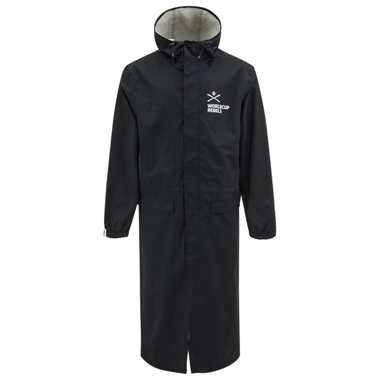 HEAD Worldcup Rebels Race Rain Coat Unisex – langer, wasserdichter Skimantel mit Kapuze und Worldcup Rebels Logo auf der Brust, ideal für Rennläufer und Trainer bei nassem Wetter.