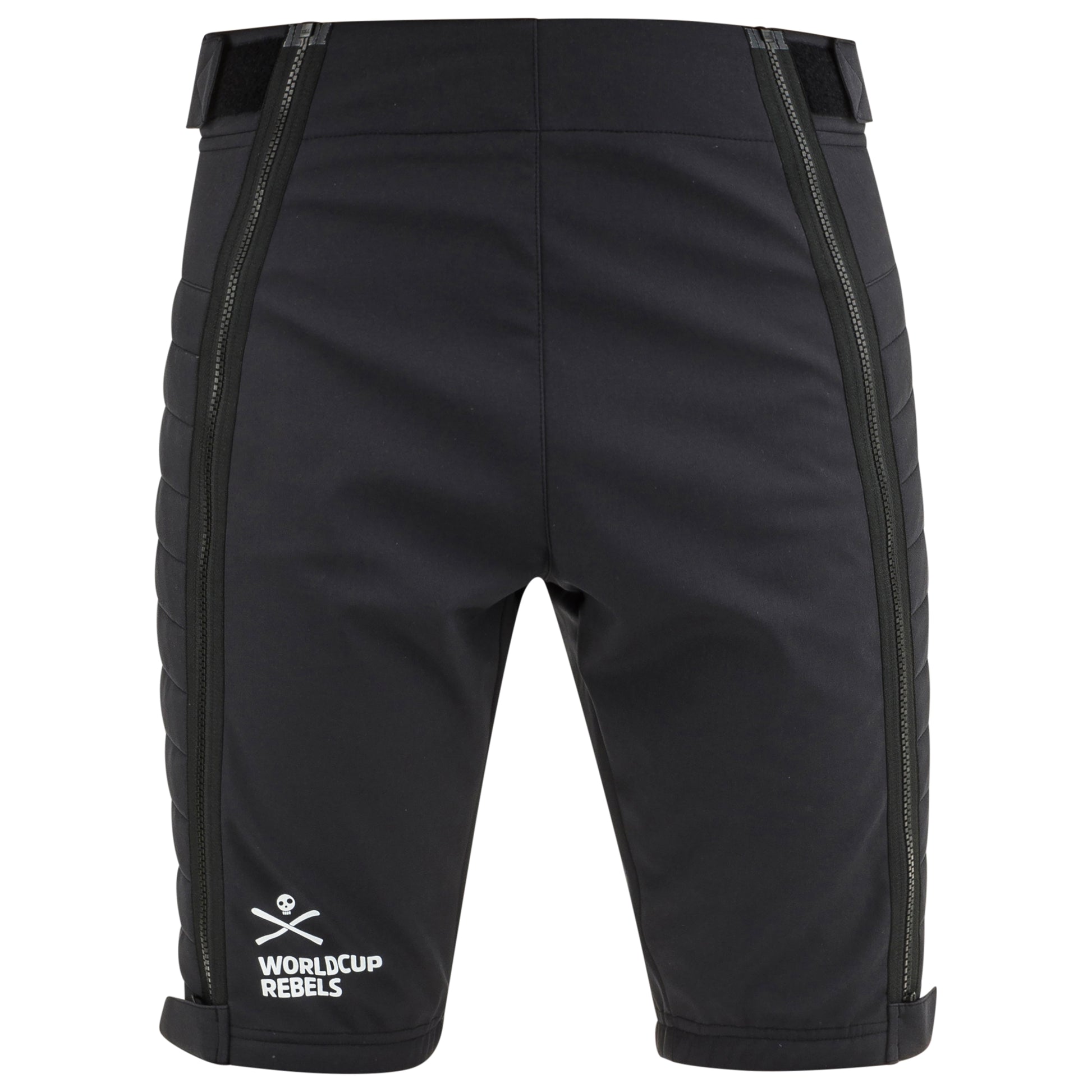 HEAD Worldcup Rebels Race Shorts Unisex – schwarze Skirenn-Shorts mit seitlichen Reißverschlüssen, gepolsterter Schutz und elastischer Passform für Training und Wettkampf.