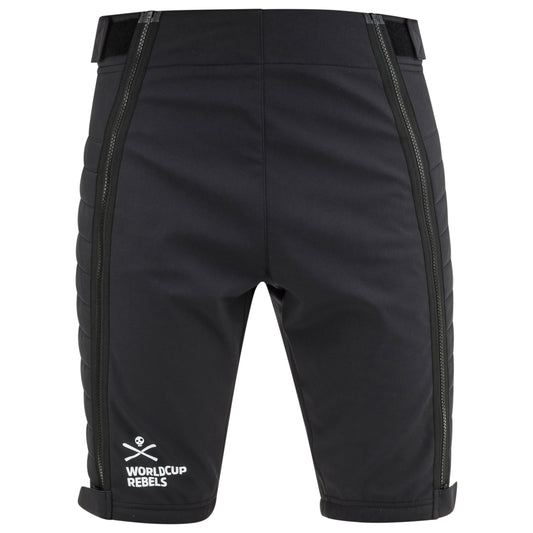 HEAD Worldcup Rebels Race Shorts Unisex – schwarze Skirenn-Shorts mit seitlichen Reißverschlüssen, gepolsterter Schutz und elastischer Passform für Training und Wettkampf.