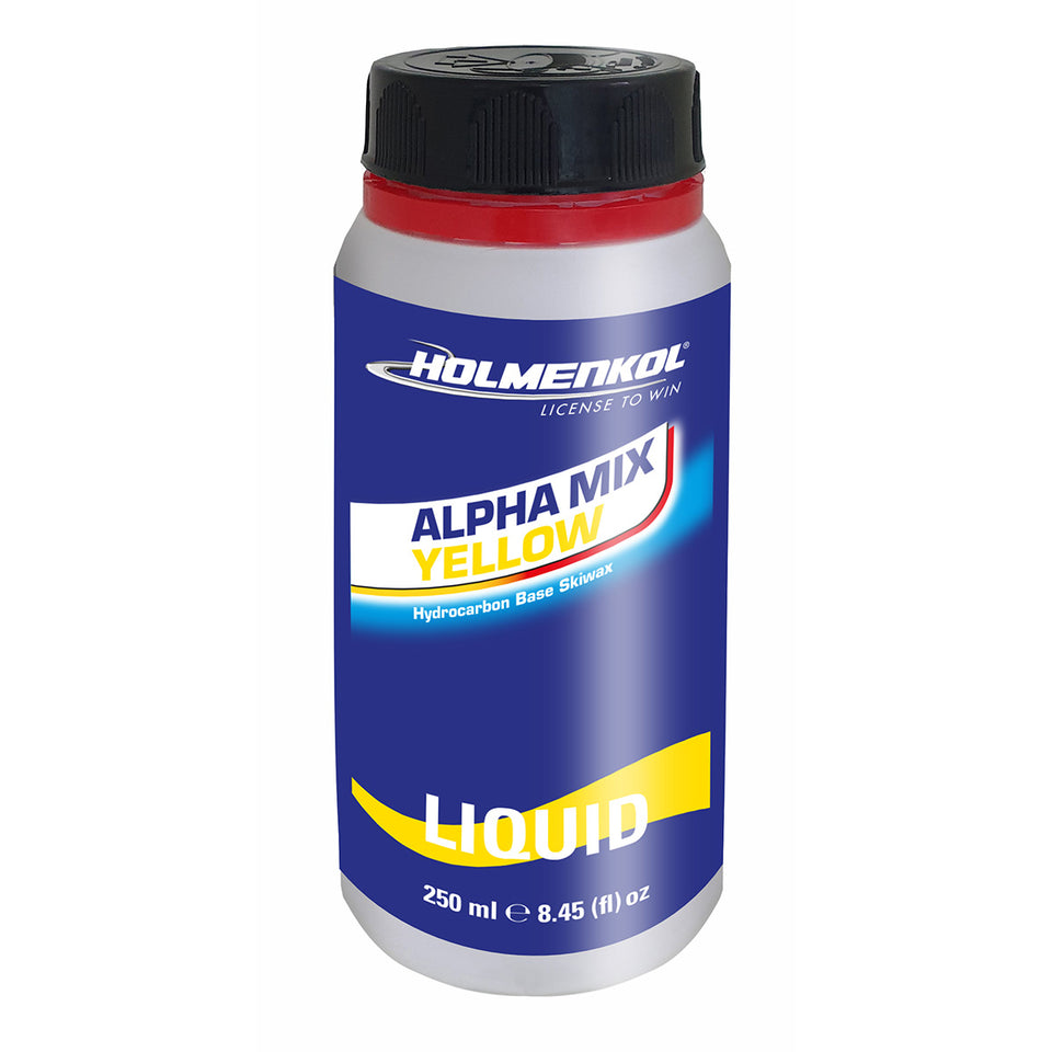 Holmenkol Alpha Mix Yellow Flüssigwachs 250 ml – universelles Skiservice-Wachs für warme Schneebedingungen mit Hydrocarbon-Basis.