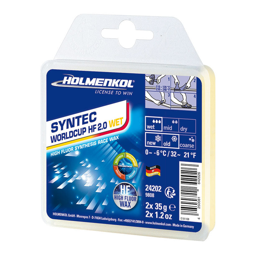Holmenkol Syntec Worldcup HF 2.0 Wet Skiwachs – Hochfluor Rennwachs für nassen Schnee und Temperaturen um den Gefrierpunkt.