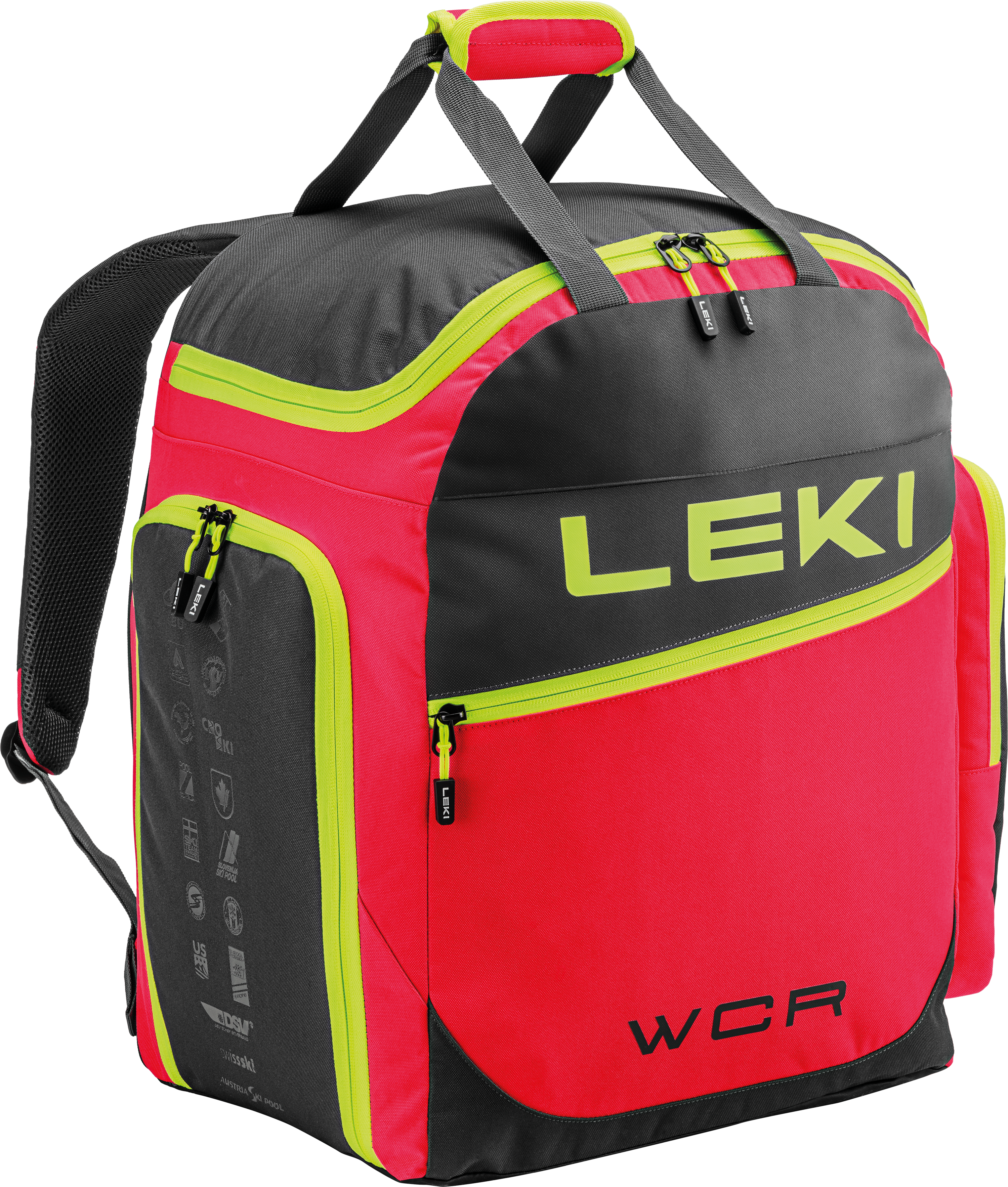 LEKI WCR Skirucksack Rot-Schwarz – robuster Skirucksack für Rennsport mit separaten Fächern für Skischuhe, Helm und Zubehör, ideal für ambitionierte Skifahrer und Rennläufer