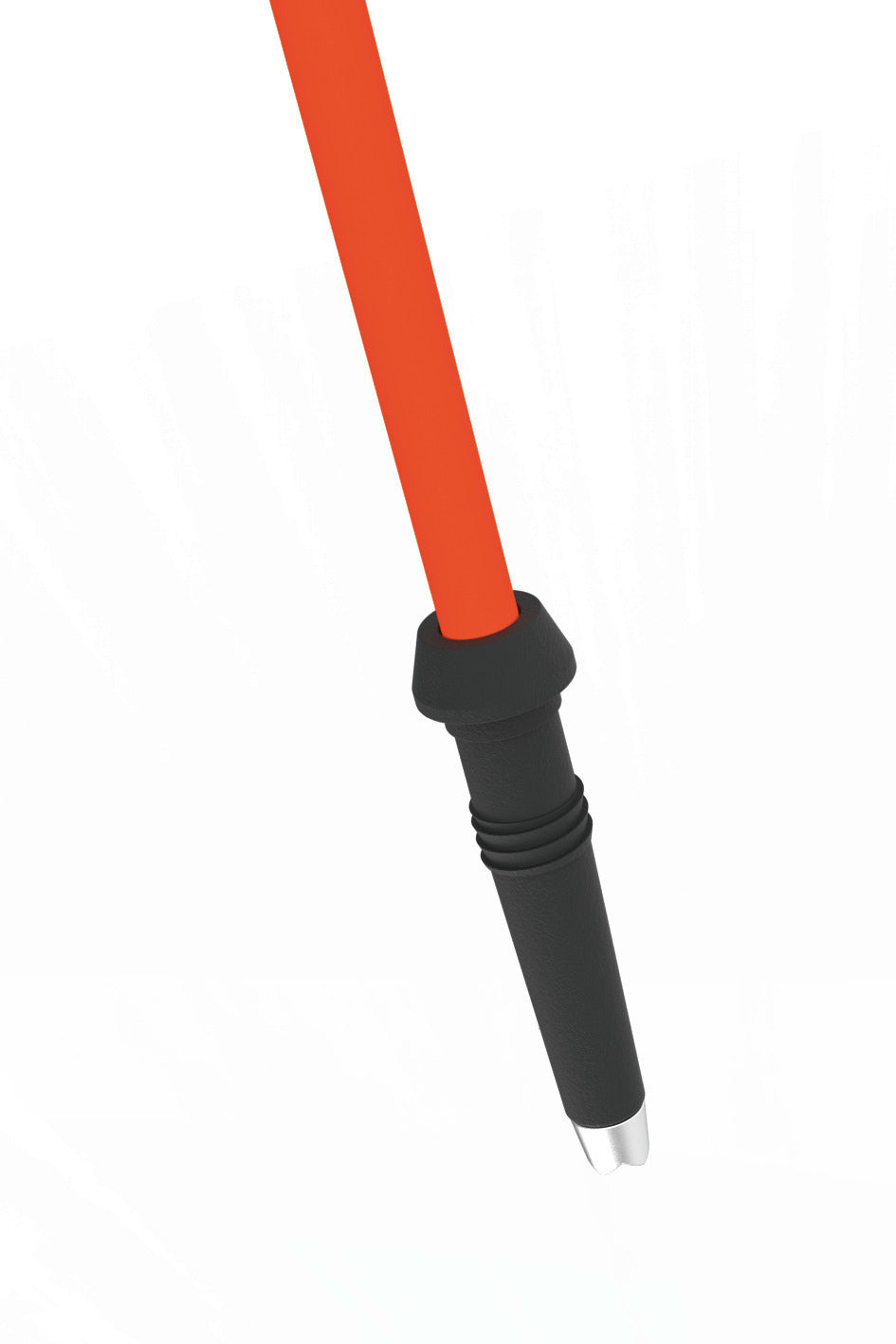 Eine digitale Illustration des One Way RD GS Junior von One Way mit einem schwarz-orangen Ergo Grip Pro Griff und einer spitzen Metallspitze, dargestellt vor einem weißen Hintergrund.