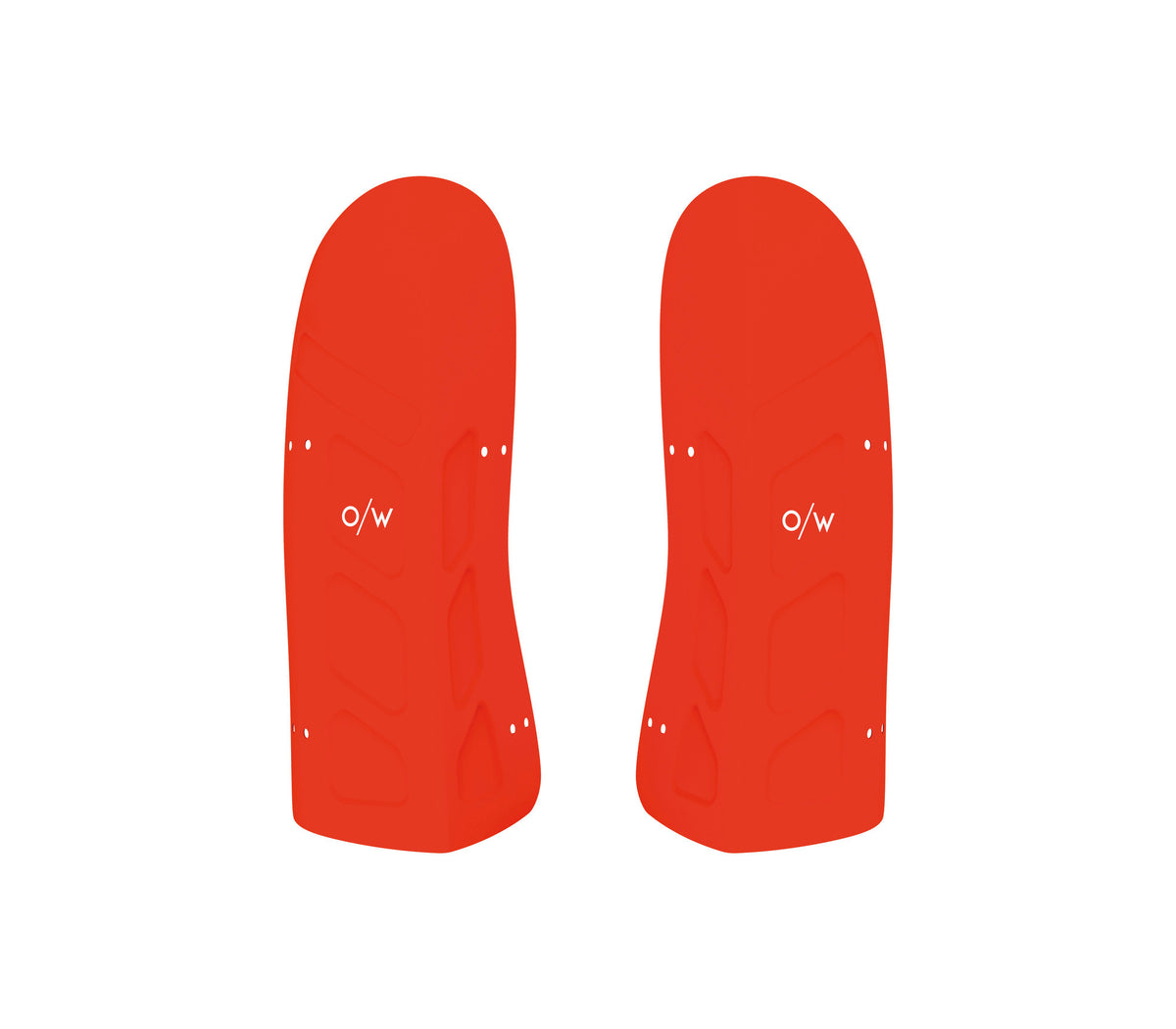 Zwei leuchtend rote One Way SHIN GUARD JUNIOR Protektoren aus PP, EVA und SBR mit dezenten Rillenmustern und einem weißen One Way Logo in der Mitte sind auf einem schlichten weißen Hintergrund abgebildet.