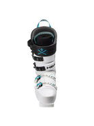 Der Head Raptor WCR 3 RV White 2026/2027 Skischuh von Head hat eine weiße Schale mit schwarzen und blaugrünen Akzenten, drei Schnallen, einen Power Strap, ein Worldcup Rebels-Logo und ein auffälliges HEAD-Branding, das von vorne sichtbar ist.