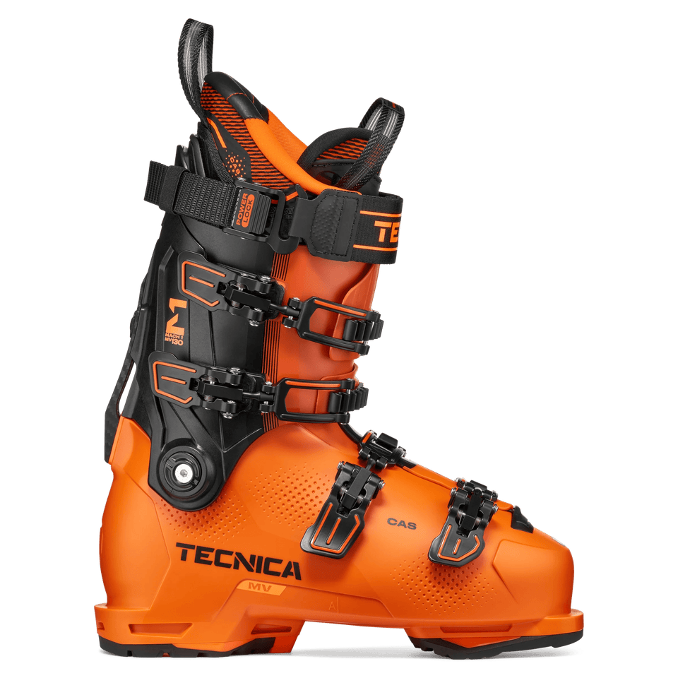 Tecnica Mach1 MV 130 TD2 GW Skischuh in Orange – Seitenansicht der Außenseite