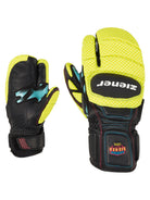 Ziener Skihandschuh in Fäustlingsform mit getrennter Fingerkammer – auffälliges Design in Schwarz, Gelb und Türkis, perfekter Schutz für Kinder im Rennsport.